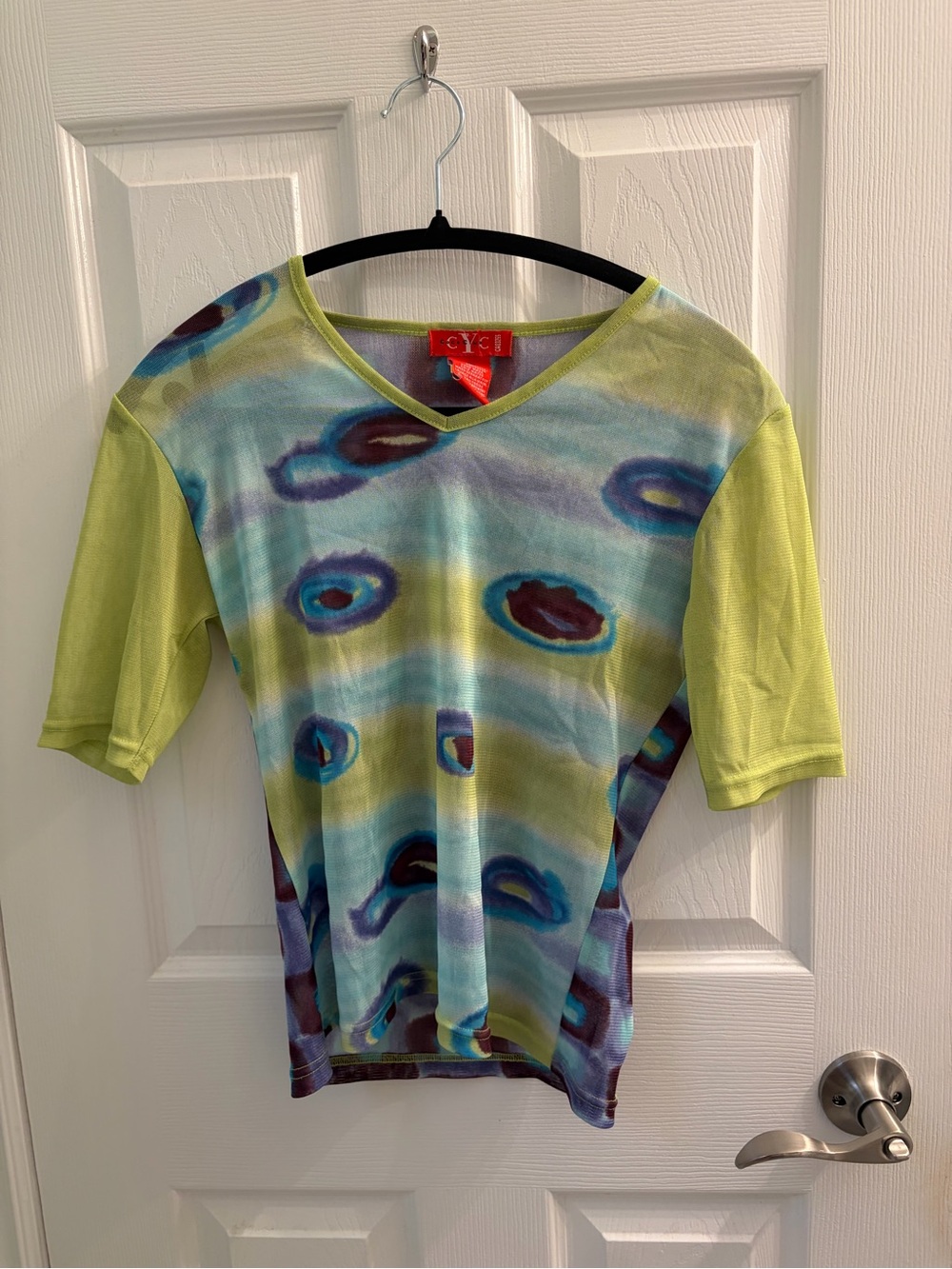 C&C California Multicolor Sheer Mesh Top with Lime Trim